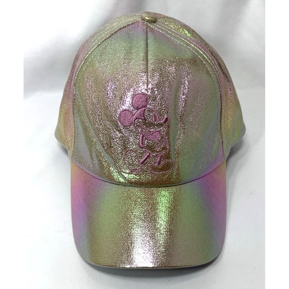Disney Parks Mickey Mouse Hat Cap Iridescent Pink Strapback Embroidered